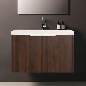29.5 in. W x 18.1 in. D x 19.3 in. H Floating Single Sink Bath Vanity in California Walnut with White Resin Vanity Top