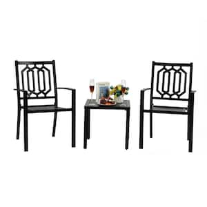 3 Pcs Outdoor Bistro Table and Chair Set Square Wrought Iron Dining Table and 2 Patio Chair Armchairs Conversation Set