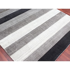 Blend 9 ft. X 12 ft. Charcoal/White Striped Area Rug