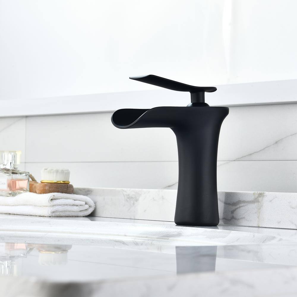 Matte Black Solid Brass Single-Handle Waterfall Bathroom Faucet