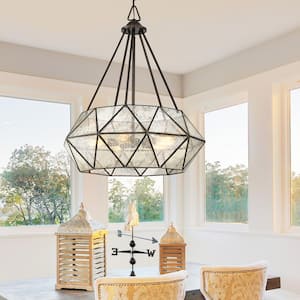 Tartan 28 in. W x 34 in. H 5-Light Oiled Burnished Bronze Pendant Light with Mercury Glass Shade