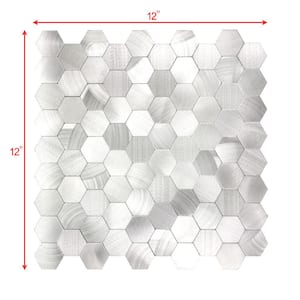 Enchanted Metals Silver Hexagon Mosaic 12 in. x 12 in. Aluminum Metal Peel and and Stick Tile (0.9 sq. ft./Sheet)