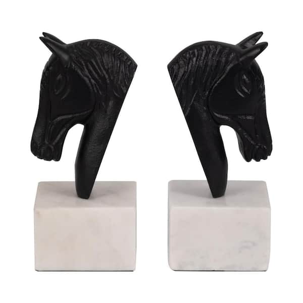 White and Black Metal Horse Head Bookends (Set of 2)