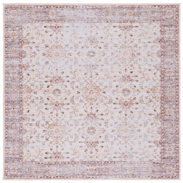 SAFAVIEH Tucson Beige/Gold 6 ft. x 6 ft. Machine Washable Border Floral Square Area Rug