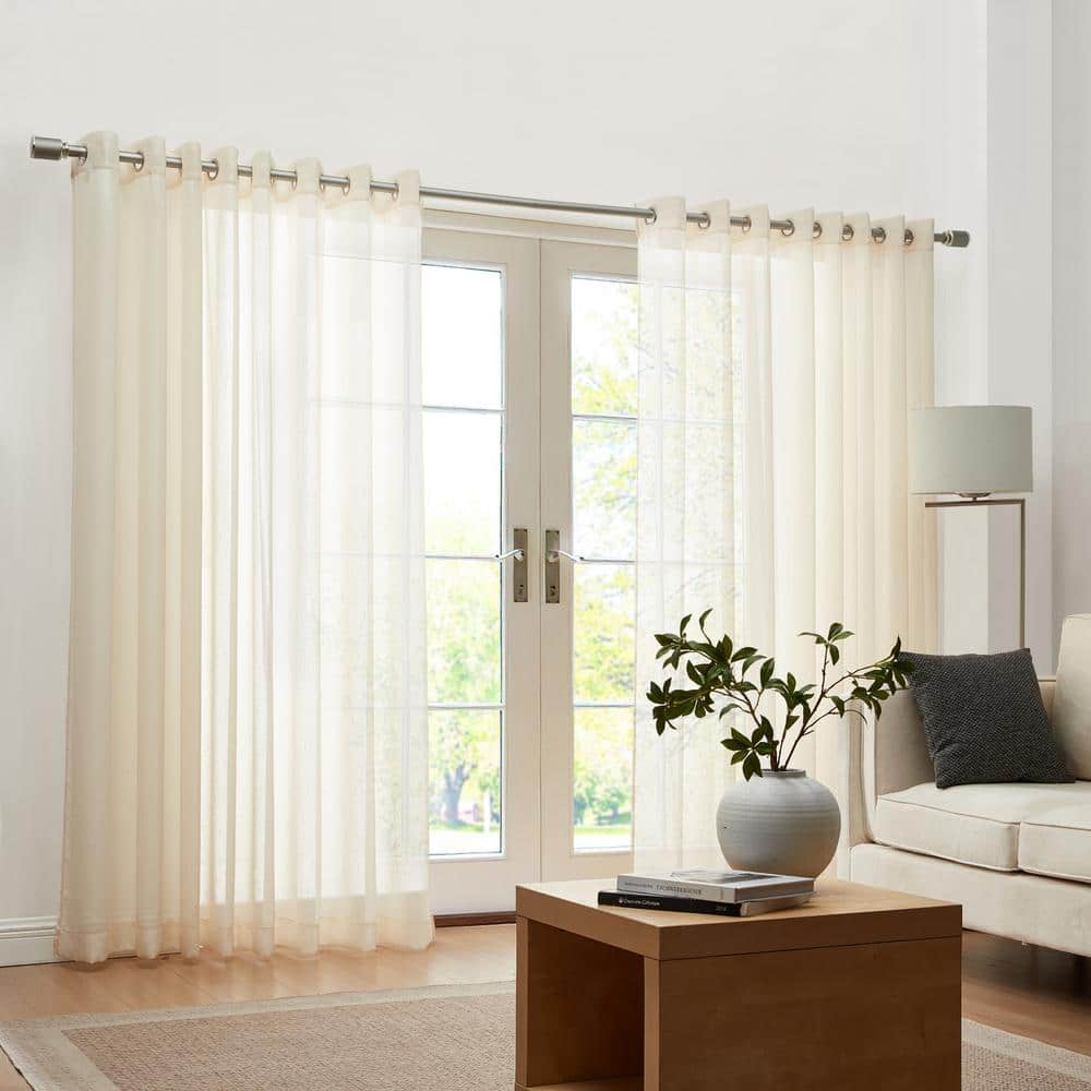 Ivory Extra Wide Sheer Grommet Top Polyester Curtain Panel