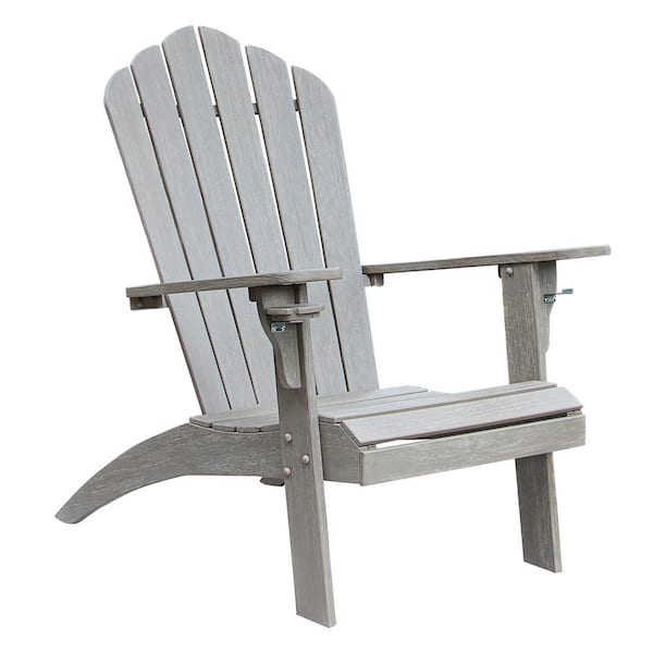 Cambridge Casual Miller Outdoor Teak Wood Adirondack Chair with Cup Holder in Weathered Gray
