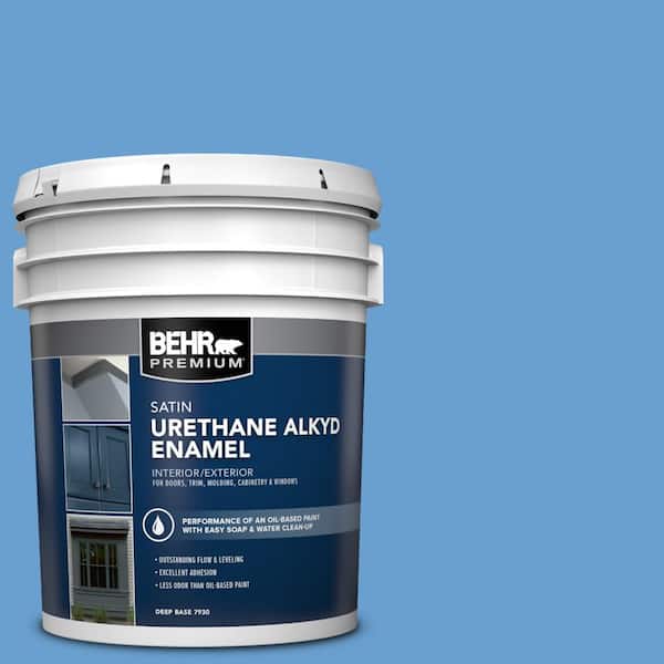 BEHR PREMIUM 5 gal. #P520-4 Cornflower Urethane Alkyd Satin Enamel Interior/Exterior Paint