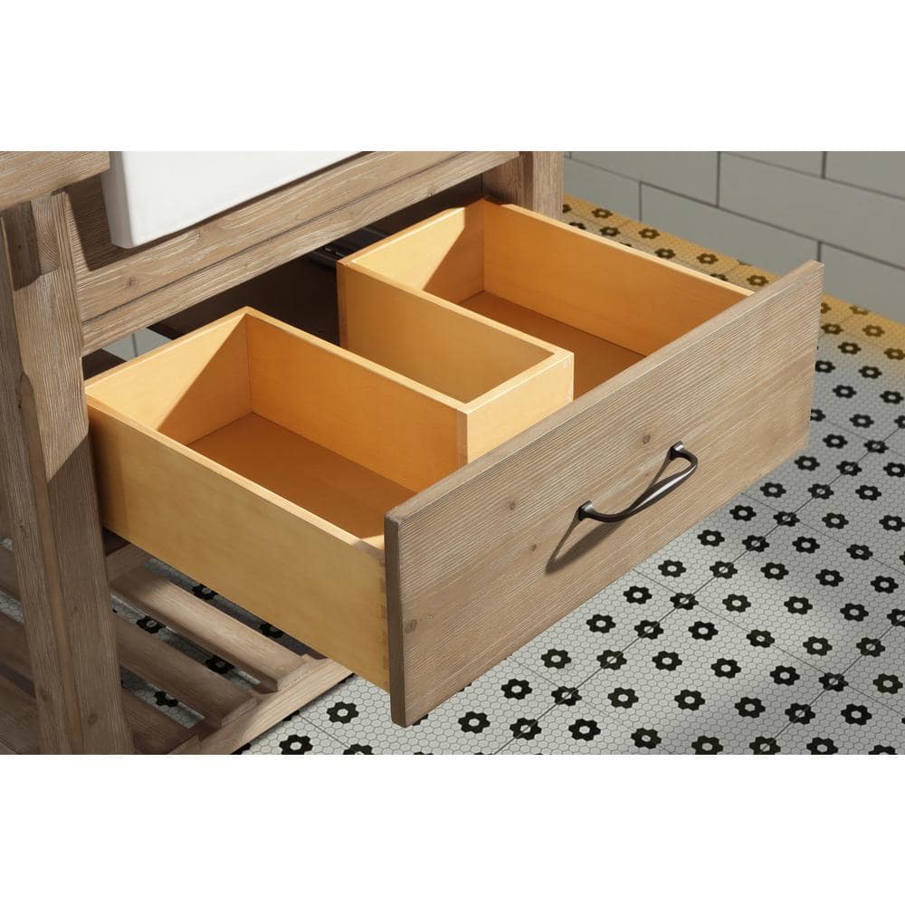 Marina Weathered Fir and Carrara Marble Farmhouse Bathroom Vanity