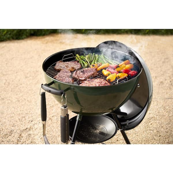 Original Kettle 22 in. Charcoal Grill American Flag in Green with One-Touch Cleaning System