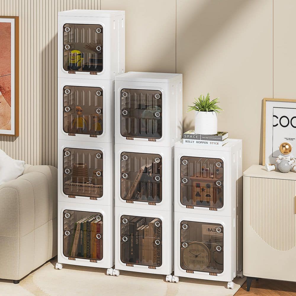 【ベル】CEO Cabinet Storage Set VECELO 3-Piece Stackable Storage Cabinet Set with Clear Doors and