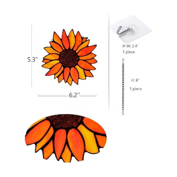 Orange Sun Flower Stained Glass Art Glass Window HD8BFM8DCV - The