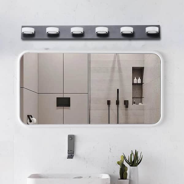 Runesay 37 in. Modern 5-Light Black Acrylic LED Mirror Vanity Light Fixture for Bathroom Over Mirror Bath Wall Lighting