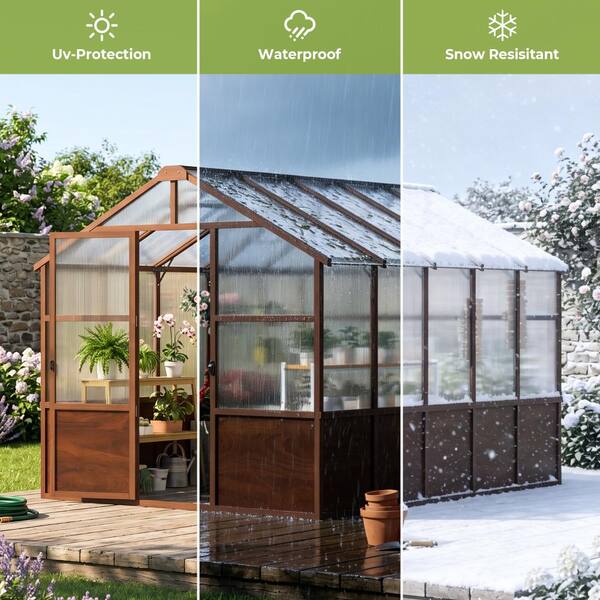 BIGLADE 8 ft. x 10 ft. Brown Wooden Frame Polycarbonate Outdoor
