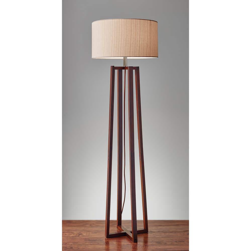 60" Walnut Finish Floor Lamp with Linen Shade