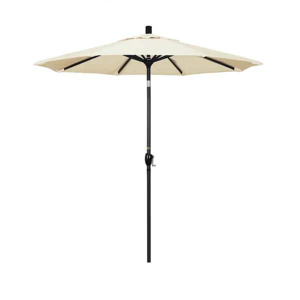 California Umbrella 7.5 ft. Black Aluminum Pole Market Aluminum Ribs Push Tilt Crank Lift Patio Umbrella in Canvas Sunbrella