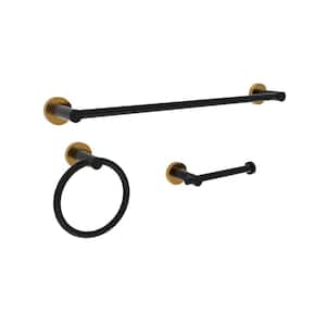 3 -Piece Bath Hardware Set with Adjustable 16-27 in. Towel Bar/Rack, Toilet Paper Holder, Towel Ring in Black Gold