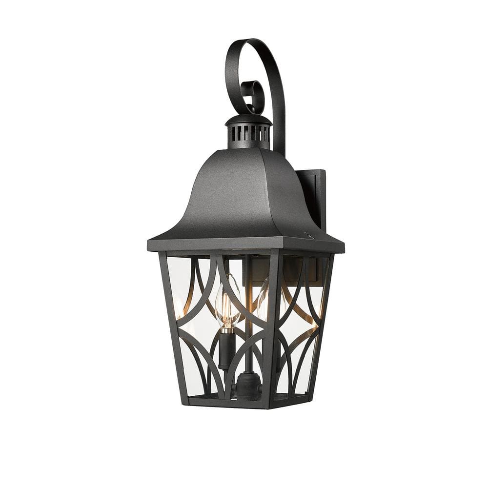 18.2 in. 2-Light Matte Black Outdoor Hardwired Integrated LED Wall Lantern 