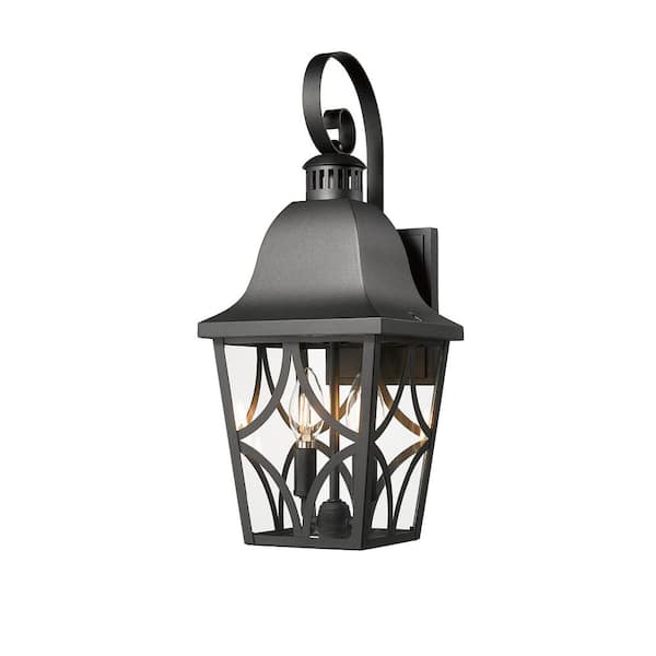 18.2 in. 2-Light Matte Black Outdoor Hardwired Integrated LED Wall Lantern Sconce with Clear Glass, No Bulbs (1-Pack)