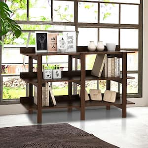 59 in. L x 33 in. H Brown Walnut Rectangle Wood Console Table with 3-Tier Open Shelf for Living Room