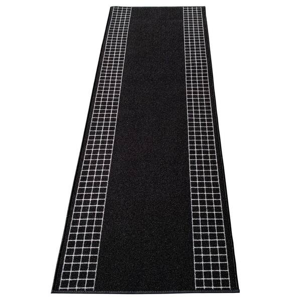 Checkered Border Black 31 in. W x 40 ft. L Runner Rug/Stair Runner 104 sq. ft.