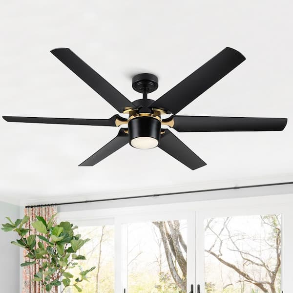 YUHAO 60 in. Integrated LED Modern Luxury Indoor Black Gold Ceiling Fan with DC Rversible Motor and Remote Control