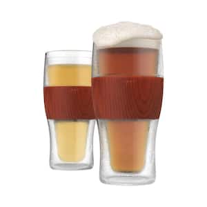 Freeze Beer Glasses, 16 oz. Wood Freezer Gel Chiller Double Wall Plastic Frozen Pint Glass (Set of 2)