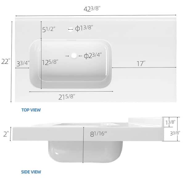 Zeafive Foia 42 in. W x 22 in. D Solid Surface White Rectangular
