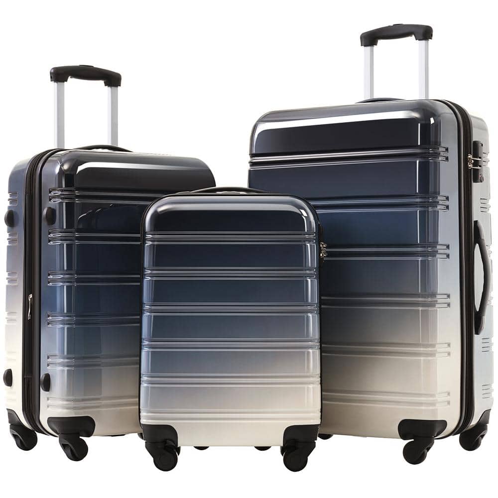 Tatahance 3-Piece Gradient Black Hardside Spinner Luggage Set with