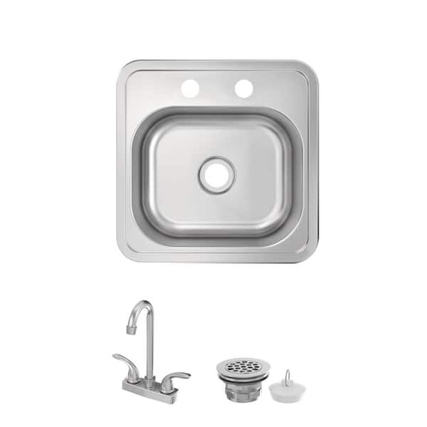 Pro 15 in. Drop-In Single Bowl 20-Gauge Stainless Steel Kitchen Sink with Faucet