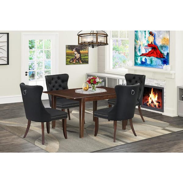 East West Furniture 5-Piece Mahogany Finish Solid Wood Top - Rectangular Upholstered Dining Room Set with Butterfly Leaf (Seats 4)