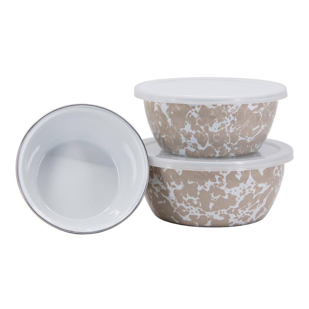 Taupe Swirl Ceramic Nesting Bowls with Lids