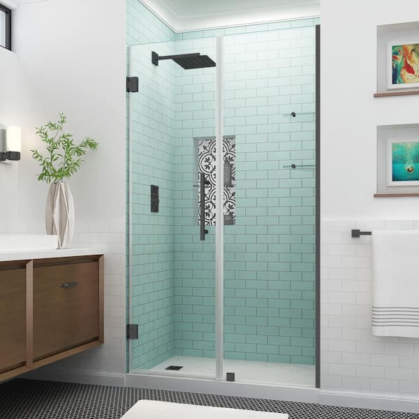 Aston Belmore GS 45.25 in. to 46.25 in. x 72 in. Frameless Hinged Shower Door with Glass Shelves in Matte Black