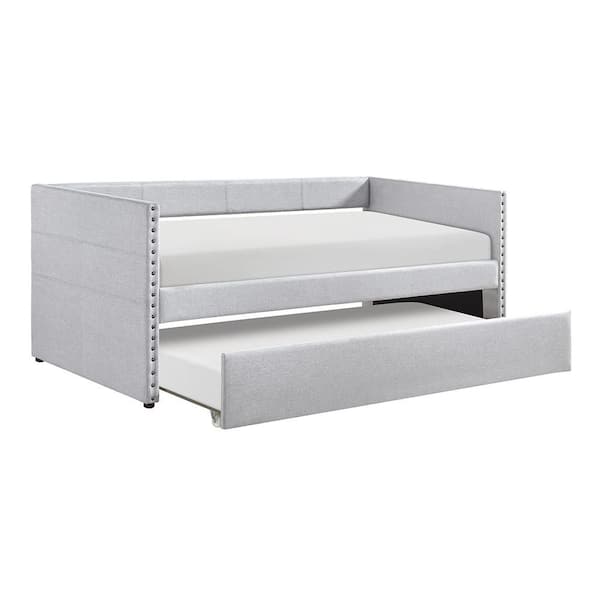 Auberon Light Gray Textured Fabric Upholstered Twin Daybed with Trundle