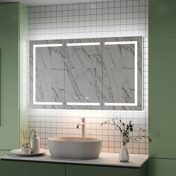 Hans 60 in. W x 36 in. H Large Rectangular Silver Aluminum Recessed and Surface Mount Medicine Cabinet with Mirror