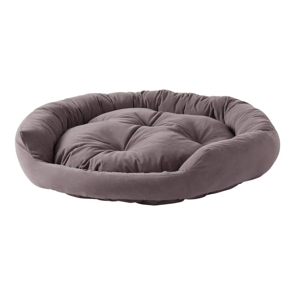 Gray Microfiber Round Donut Cat Bed with Sherpa Center