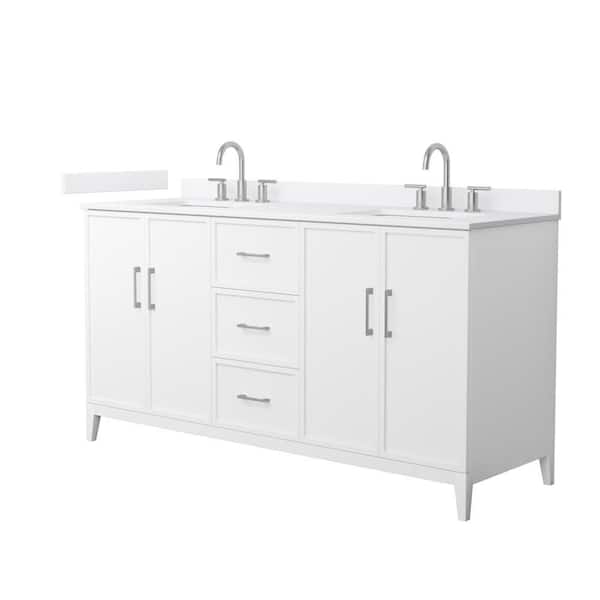 Elan 66 in. Double Freestanding White Bath Vanity with White Cultured Marble Top