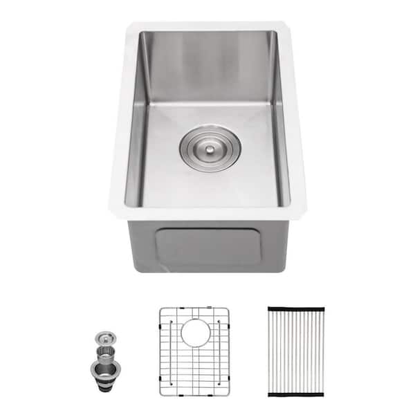 12 in. Undermount Singel Bowl 16-Gauge Brushed Nickel Stainless Steel Kitchen Sink with Drain