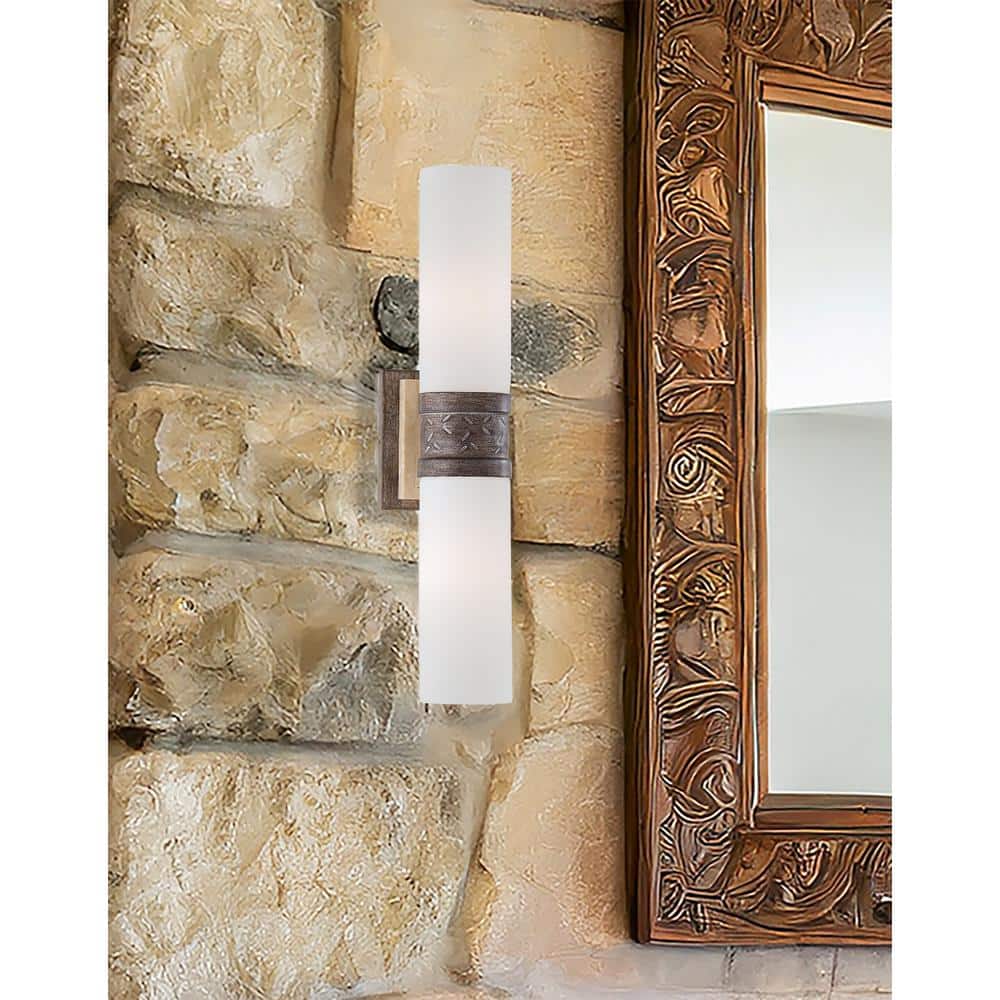 Aged Patina Iron and Opal Glass Cylinder Sconce