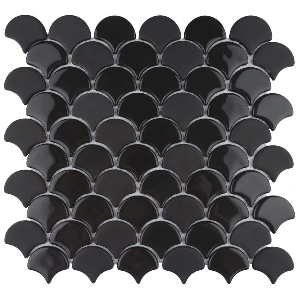Merola Tile Expressions Scallop Black 11-1/4 in. x 12 in. x 7 mm Glass  Mosaic Tile (0.94 sq. ft./Each) FASESCBK - The Home Depot