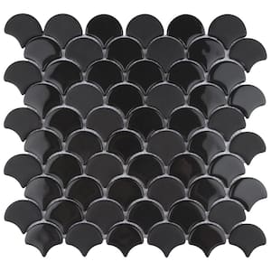 Expressions Scallop Black 11-1/4 in. x 12 in. Glass Mosaic Tile (0.96 sq. ft./Each)