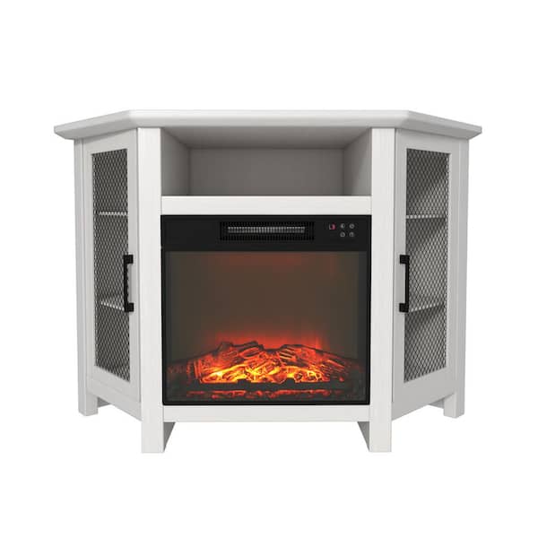 Boyel Living White TV Stand Fits TVs up to 55 in. with 18 in. Electric Fireplace