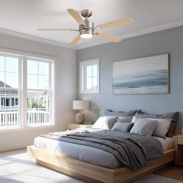 52 in. Indoor Brushed Nickel Ceiling Fan with Dimmable LED Light and Remote Control for Small Space with Down Rod