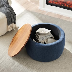 Round Navy Blue Storage Handmade Ottoman End table