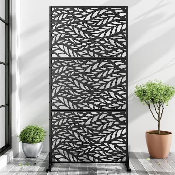 72 in. H x 35 in. W Wall Sculptures Outdoor Privacy Screens Garden Fence Spring in Black
