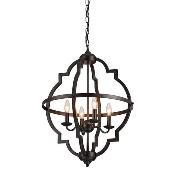 Warehouse of Tiffany Octavia 20 in. 4-Light Indoor Brown Pendant Lamp with Light Kit
