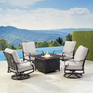 Black Aluminum Fire Table Set with 4-Club Chairs