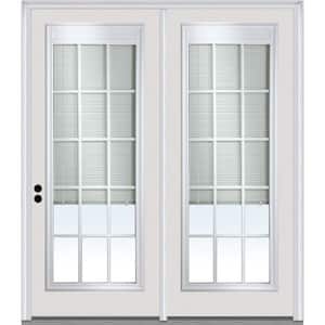 67 in. x 81.75 in. Clear Glass Internal Blinds/Grilles Fiberglass Prehung Right Hand Full Lite Stationary Patio Door