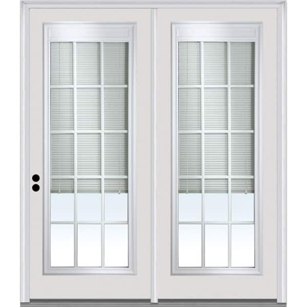 MMI Door 71 in. x 81.75 in. Clear Glass Internal Blinds/Grilles Fiberglass Prehung Right Hand Full Lite Stationary Patio Door