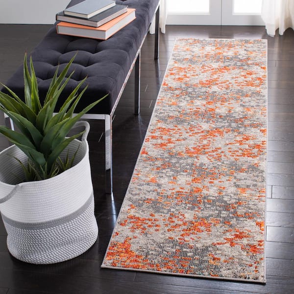 Madison Gray/Orange 2 ft. x 10 ft. Abstract Distressed Runner Rug