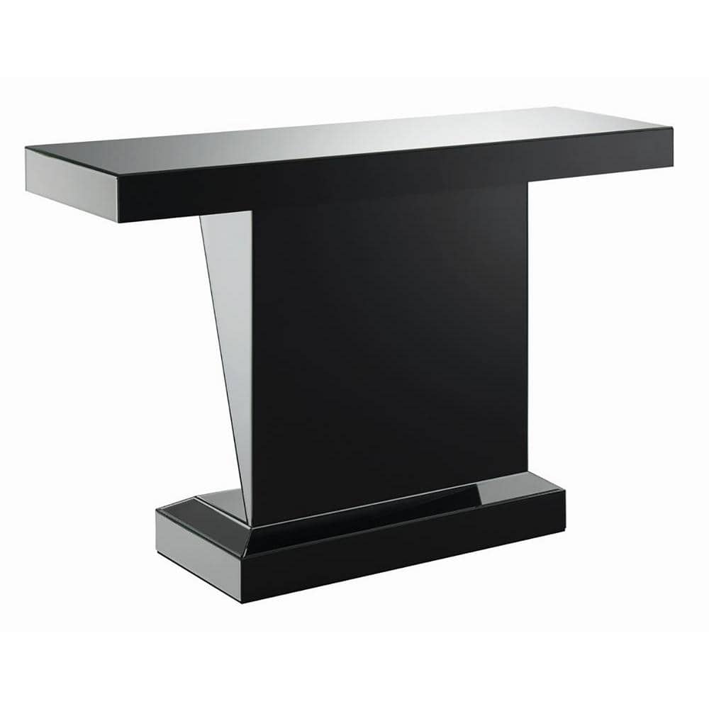 Silver Mirrored Rectangular Sofa Table with Triangle Detailing